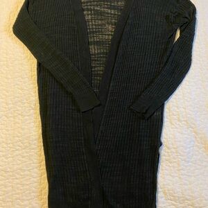 Black Ribbed Long Cardigan